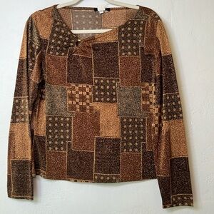Jex Collection Brown Retro 90’s long Sleeve Blouse B1